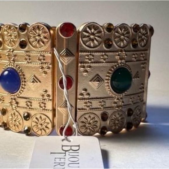 Bijoux Terner Stretch Cuff Bracelets Goldtone w/Gems Chunky Style New with tag . - Picture 8 of 12